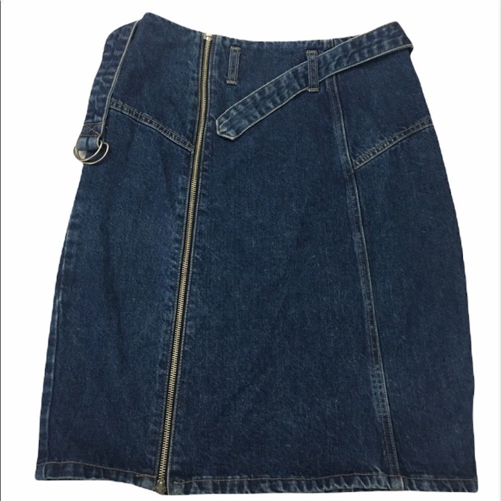 Vintage Bench Skirt Zip Up Belted Blue Denim  Sz 9